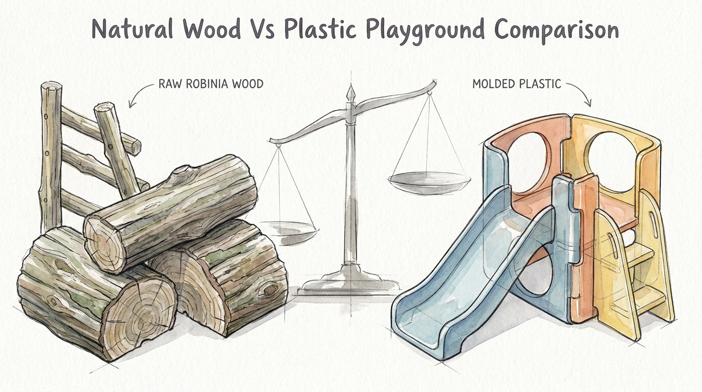 Natural Wood Vs Plastic Playground Comparison