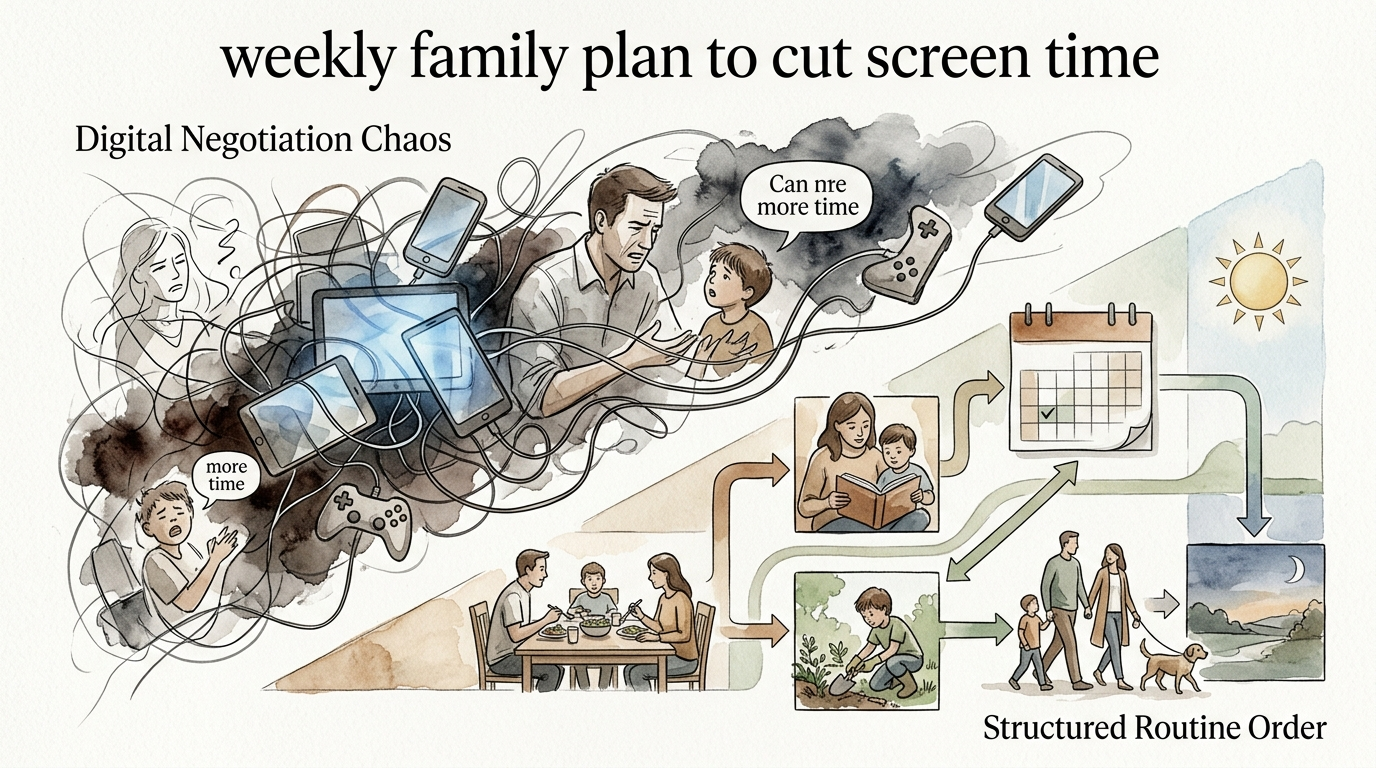weekly family plan to cut screen time