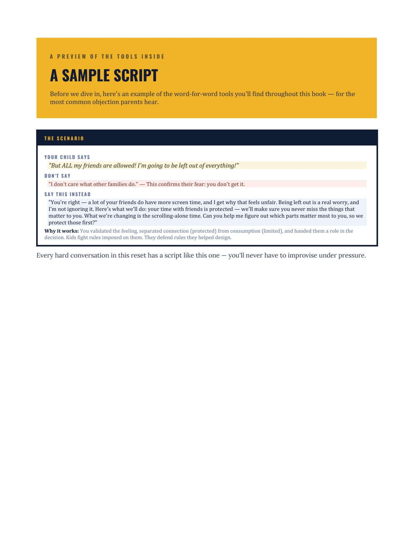 Sample conversation script for a child asking for the same screen time as their friends